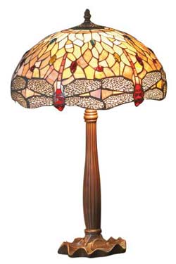 Libellule lampe petit modèle style Tiffany à cabochons multicolores. Artistar. 