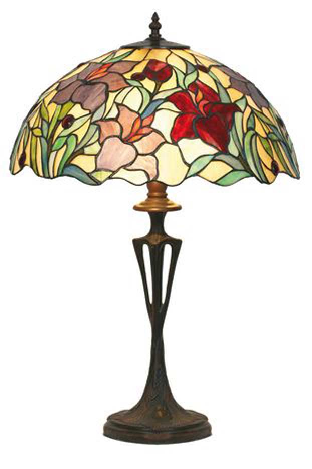Orchidée lampe style Tiffany rouge moyen modèle. Artistar. 