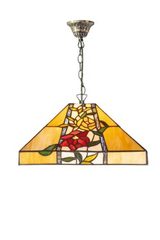 Suspension Tiffany au motif floral jaune et rouge. Artistar. Suspension Tiffany au motif floral jaune et rouge. Artistar.