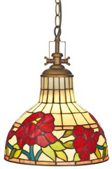 Suspension Tiffany fleurs rouge vif. Artistar. Suspension Tiffany fleurs rouge vif. Artistar.