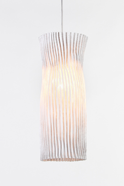 Cylindrical white hanging lamp in Simetech pleated fabric Gea . Arturo Alvarez. 