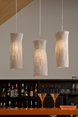 Cylindrical white hanging lamp in Simetech pleated fabric Gea . Arturo Alvarez. 