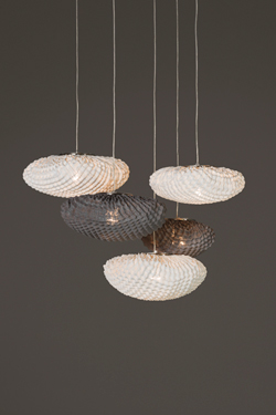 Large pendant 5 white and gray Simetech fabric lampshades Tati. Arturo Alvarez. 