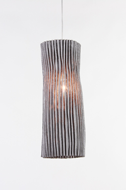 Gray cylindrical pendant in pleated fabric Gea. Arturo Alvarez. 