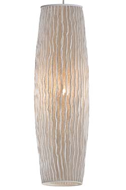White cylinder long pendant with pleated and painted fabric Coral. Arturo Alvarez. 