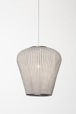 White pleated and painted fabric, Coral pendant. Arturo Alvarez. 