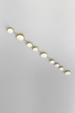 Large 9-lamp linear ceiling lamp Line Globe and Disc. Atelier Areti. 