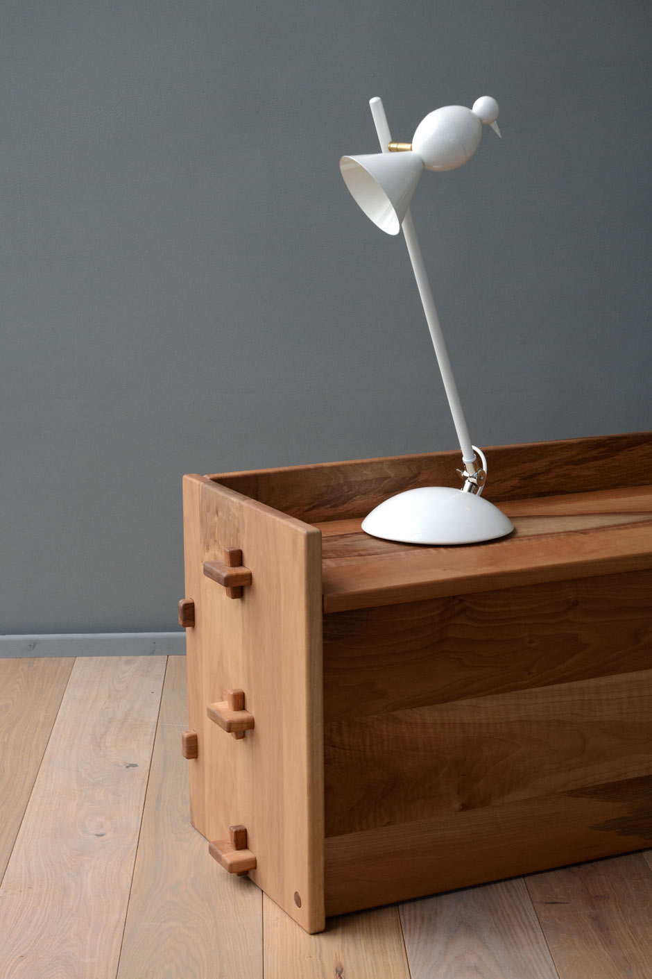 Reclining design white desk lamp Alouette. Atelier Areti. 