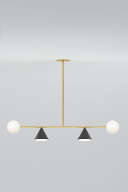 Balancing Variation symmetrical pendant lamp 4 lights on rod . Atelier Areti. 