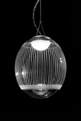 Kirshlag pendant globe in blown  engraved crystal drawing no 2 small model. Atelier Areti. 