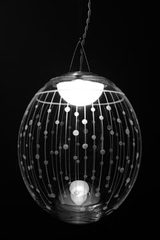 Kirshlag pendant globe in blown engraved crystal drawing no 3 small model. Atelier Areti. Kirshlag pendant globe in blown engraved crystal drawing no 3 small model. Atelier Areti.