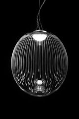 Kirshlag pendant globe in blown  engraved crystal drawing no 5 small model. Atelier Areti. 
