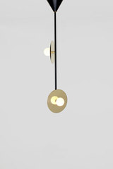 Pendant on rod black and gold  Disc and Sphere. Atelier Areti. 