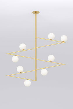 Zigzag pendant lamp in gold Dreieckstrotation 476. Atelier Areti. 