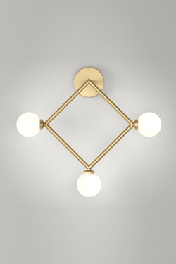 3-light square gold wall lamp. Atelier Areti. 