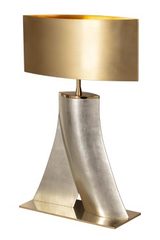 Jog table lamp in aluminum with white gold leaf finish. Ateliers&Torsades. 