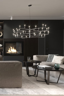 Lustre contemporain 40 lumières finition chrome noir Grand Siècle. AXIS71. 