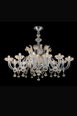 Agadir lustre chandelier or et transparent 12 lumières. Barovier&Toso. 