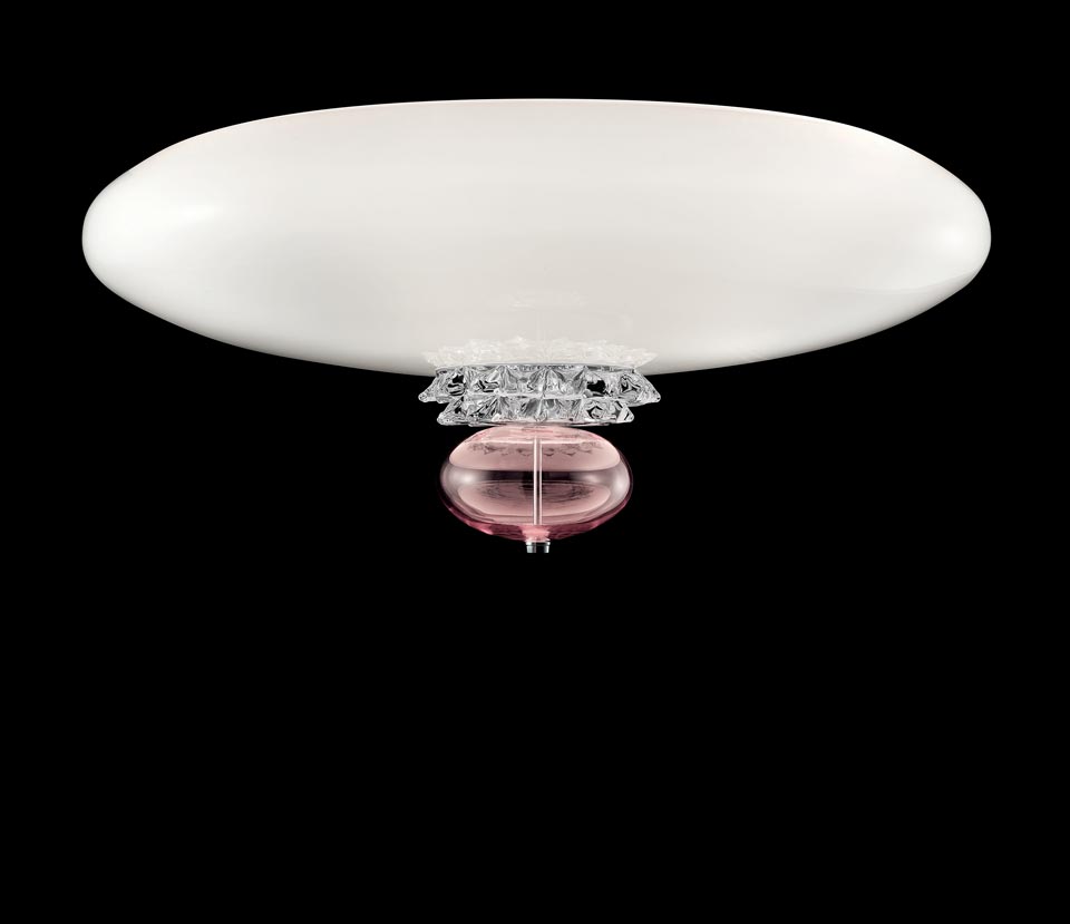 Anversa white and pink Murano crystal ceiling lamp 60cm. Barovier&Toso. 