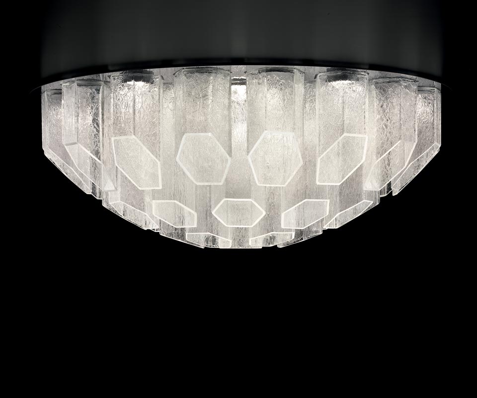 Trim large ceiling lamp in Murano crystal with frosted effect. Barovier&Toso. 
