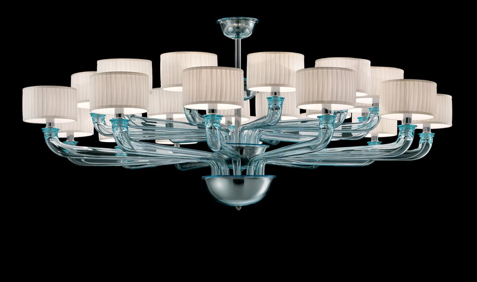 Babylone contemporary aquamarine chandelier 24 lights. Barovier&Toso. 