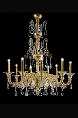 Baikal gold Venetian chandelier with crystal pendants 9 lights. Barovier&Toso. 