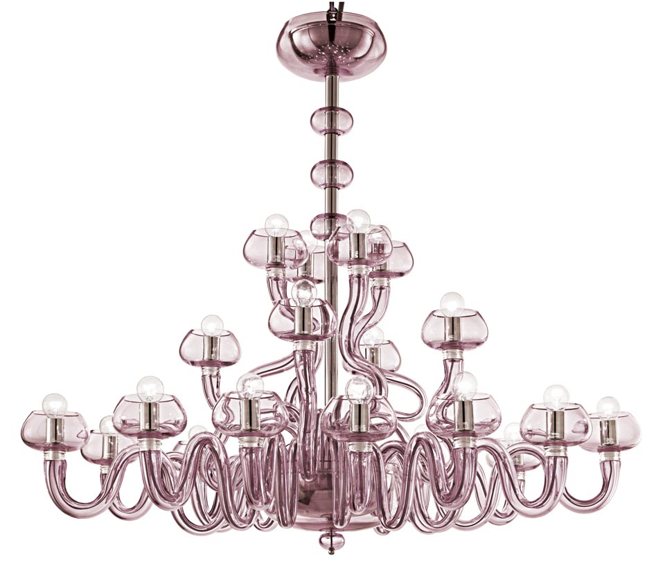 Bissa Boba contemporary chandelier amethyst colour 20 lights. Barovier&Toso. 