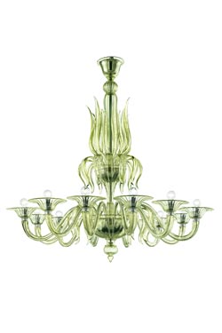 Fauve Art Nouveau lime green venetian crystal chandelier 12 lights. Barovier&Toso. 