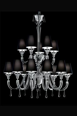 Maryland chandelier in Venetian crystal and black lampshade 14 lights. Barovier&Toso. 