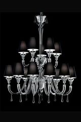 Maryland chandelier in Venetian crystal and black lampshade 14 lights. Barovier&Toso. 