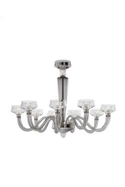 Rosati contemporary pearl grey venetian crystal chandelier and rostrato 9 lights. Barovier&Toso. 