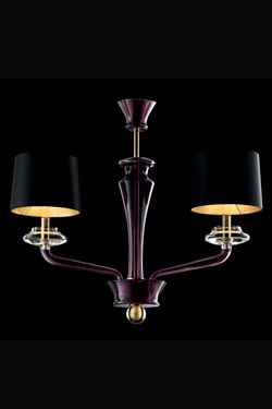 Saint Germain purple crystal chandelier with black and gold accents 2 lights. Barovier&Toso. 