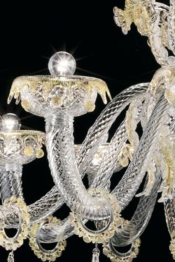 Agadir chandelier gold and transparent 12 lights. Barovier&Toso. 