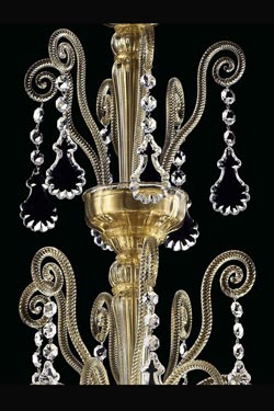 Baikal gold Venetian chandelier with crystal pendants 9 lights. Barovier&Toso. 