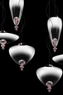 Padma suspension contemporaine en cristal vénitien gris et rose. Barovier&Toso. 