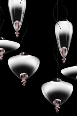 Padma suspension contemporaine en cristal vénitien gris et noir. Barovier&Toso. 