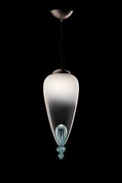 Padma suspension contemporaine allongée en cristal vénitien blanc et bleu. Barovier&Toso. 