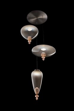 Padma triple pendant in grey and pink Venetian crystal. Barovier&Toso. 