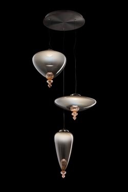 Padma suspension triple en cristal vénitien gris et rose. Barovier&Toso. 