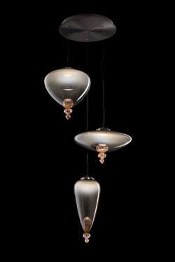 Padma triple pendant in grey and pink Venetian crystal. Barovier&Toso. 