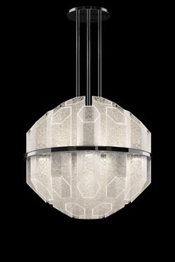 Art Deco crystal ball and brushed brass pendant trim. Barovier&Toso. 