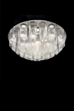 Trim large ceiling lamp in Murano crystal with frosted effect. Barovier&Toso. 