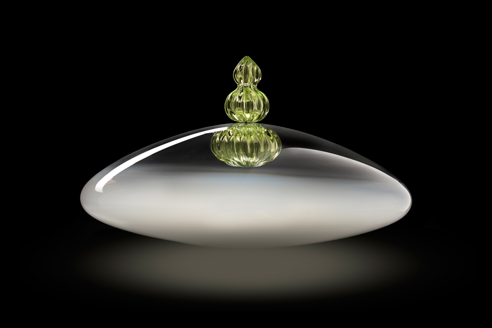 Padma lampe de table contemporaine en cristal vénitien blanc et vert. Barovier&Toso. 