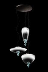Padma suspension contemporaine 3 lumières en cristal vénitien blanc et bleu. Barovier&Toso. 