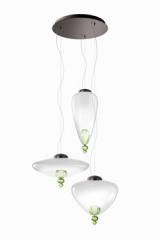 Padma suspension contemporaine 3 lumières en cristal vénitien blanc et vert citron. Barovier&Toso. 