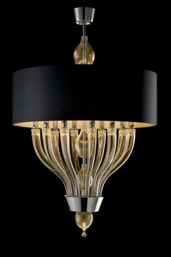 Pandora suspension noire et or en cristal de Murano 10 lumières. Barovier&Toso. 