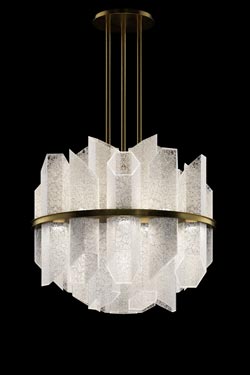 Art Deco crystal ball and brushed brass pendant trim. Barovier&Toso. 