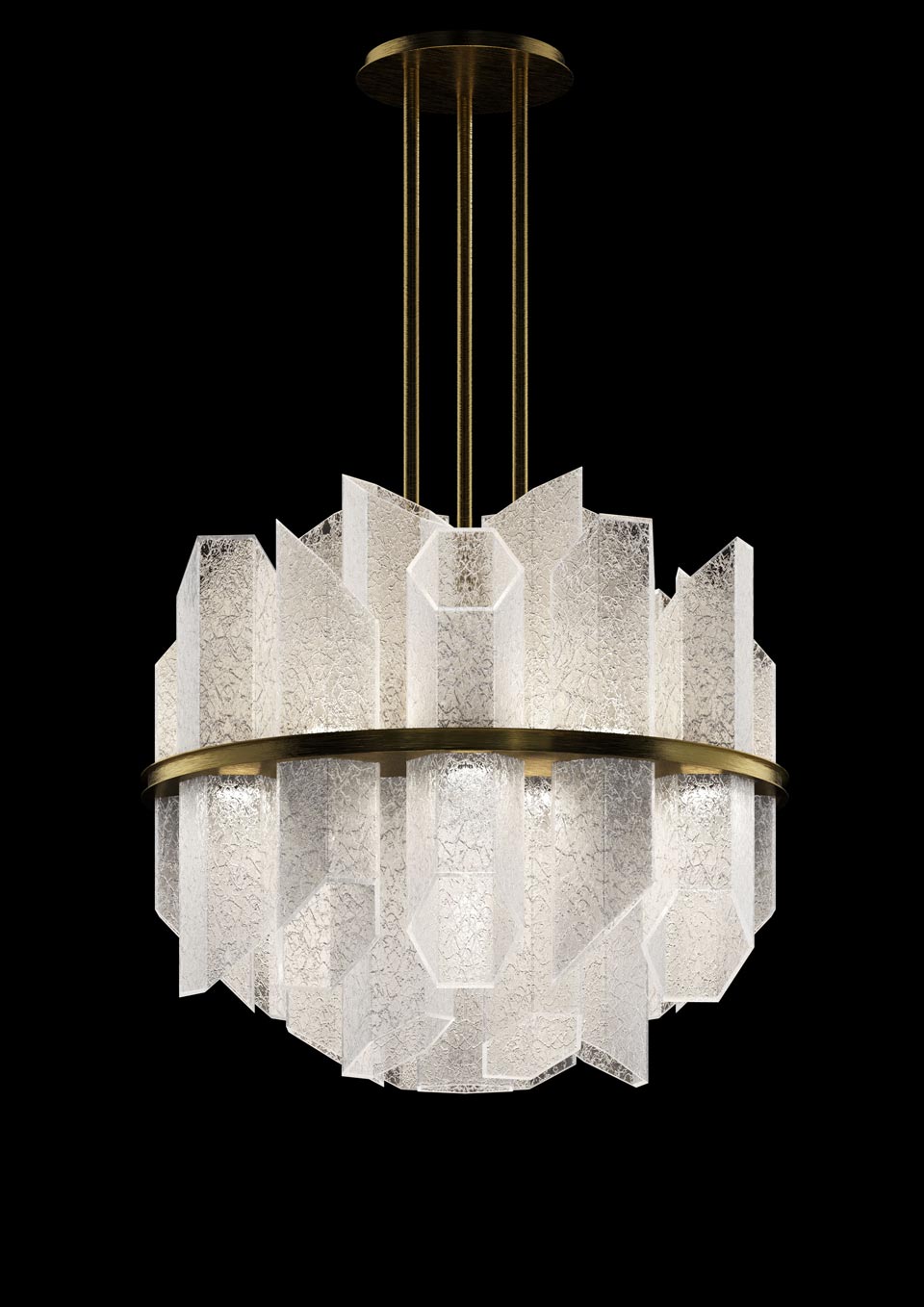 Art Deco crystal ball and brushed brass pendant trim. Barovier&Toso. 