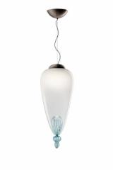 Padma contemporary pendant lamp in white and blue Venetian crystal. Barovier&Toso. 