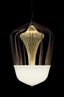 Robin contemporary pendant lamp in gold. Barovier&Toso. 